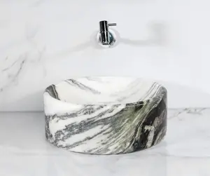 Exotic White Cylindrical Marble Sink with Free Marble Soap Dispenser for Elegant Bathrooms for Elegant Bathrooms