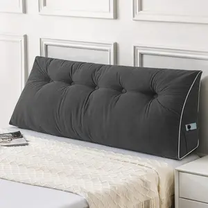 Queen Size Triangular Wedge Headboard Pillow, Wedge Headboard Pillow for Bed Sofa Daybed, Pillows for Sitting Up Reading Working with Removable Cover, Dark Grey