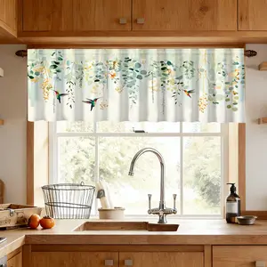 1pc Leaf Bird Pattern Valance, Fresh Natural Style Curtain, Kitchen Living Room Decor, Coffee Shop Restaurant Home Decoration, Ideal Choice for Home Enthusiasts