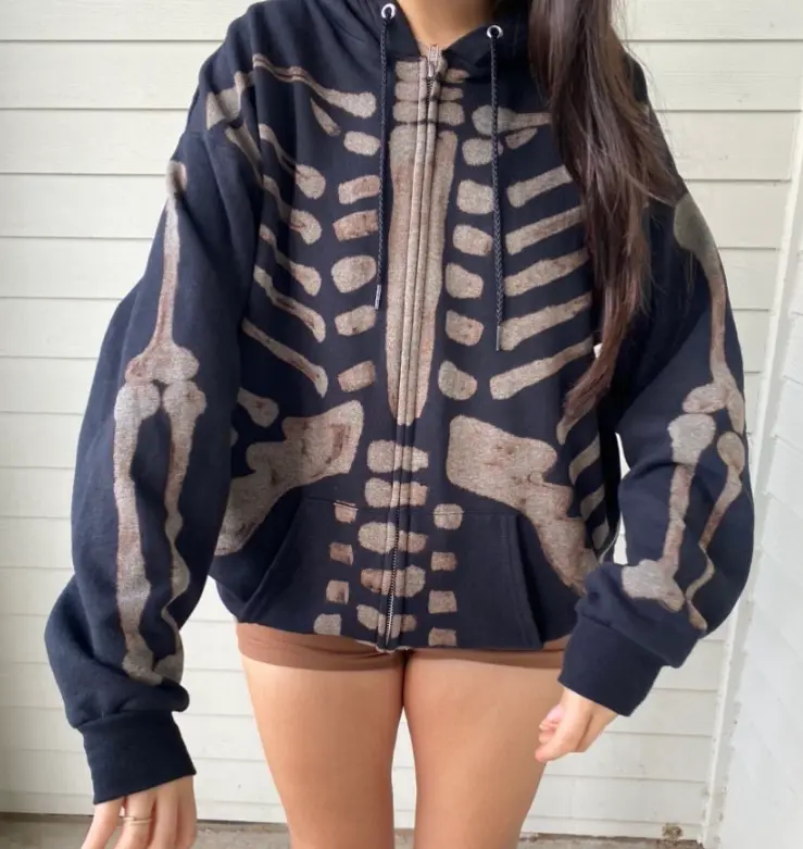 Bleached Skeleton Zip up Hoodie, Halloween Hoodie, Ghost Zip Hoodie