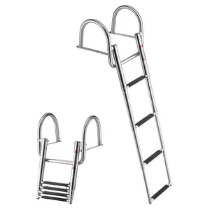 VEVOR Boat Ladder, Summervibes,Summervibes, 4 Steps, Stainless Steel Telescoping Folding Swim Deck Ladder for Rear Entry Inboard, 600 lbs Capacity with Wide Anti-Slip Steps & Handrails, for Outboards, Yacht, Pontoon Boats