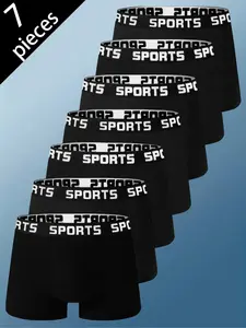 Men's High Elasticity Letter Waistband Briefs, Pure Color Boxer Shorts, 7-Piece Set, Comfortable Underwear for Men