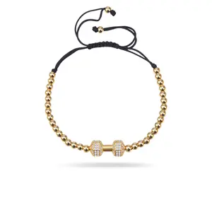 FindChic Copper Bead Adjustable Dumbbell Bracelet Adjustable Cord/String Cubic Zirconia Beaded Bracelet For Women Men Girlfriend Boyfriend