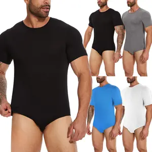 1-2 Pack Menswear Full Body Shaper Shapewear Tummy Control Bodysuits Stretchy Underwear Fabric Classic Pajama Leotard Spandex Cosplay Nightwear Romper Crew Neck Soft Viscose