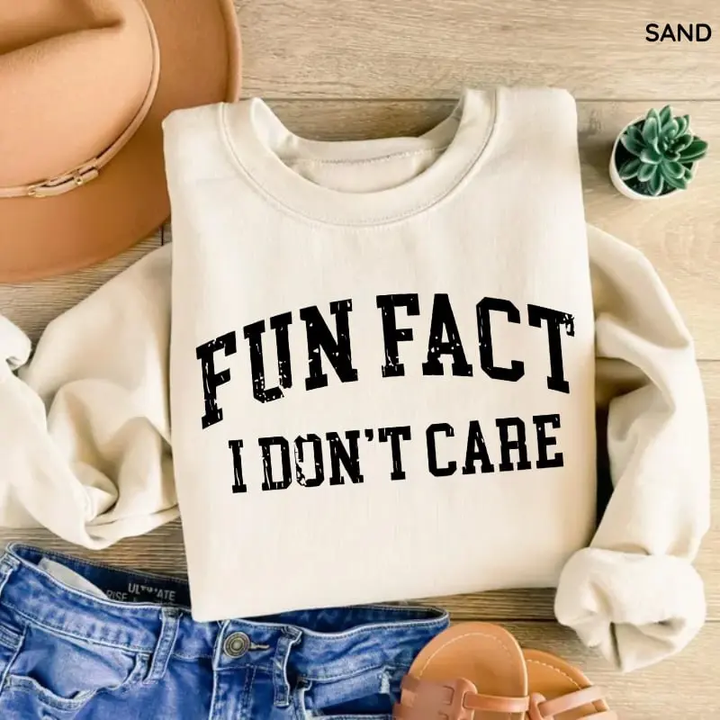 Fun Fact I Don't Care Sweatshirt, Funny Sarcastic Graphic Crewneck, College Humor Pullover, Cozy Gift