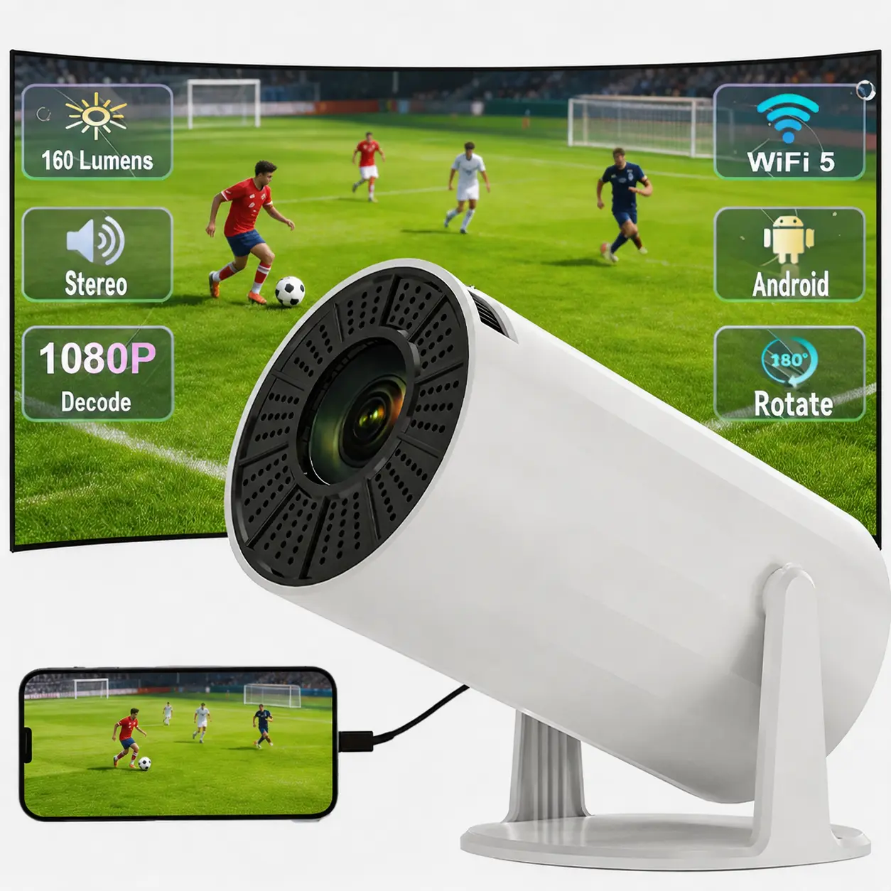 XBJ 713 Portable Projector turns any space into a big-screen paradise! 180° rotation, 4K Support,Android 11, multi-device compatible, perfect for movie nights,father's Day gift,