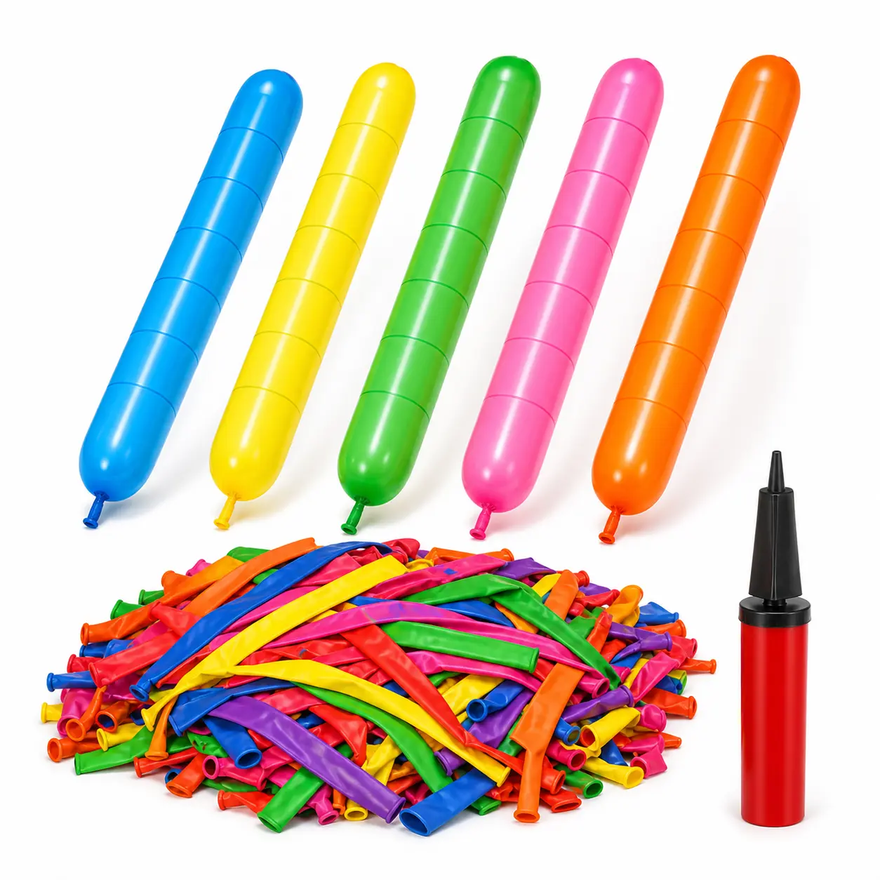 Rocket Balloons with Hand Pump, 100 Count Whistling Flying Balloons, 31.5 Inch Assorted Color Balloon Rockets for Kids Outdoor Games, Birthday Parties, Party Favors and Family Fun