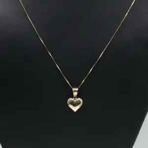14KT Puffy Heart Pendant with Box Chain Available in Sizes 16 18 20 22 24 Gold Necklace for Women