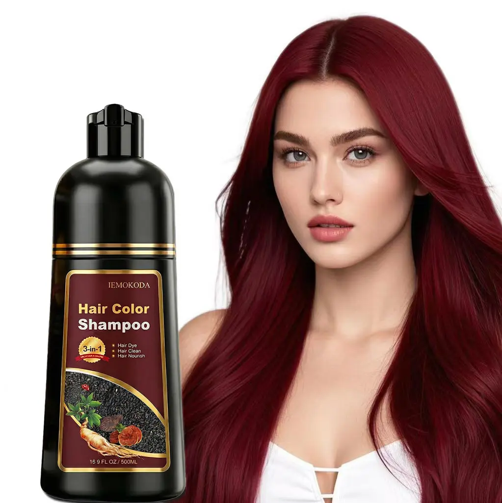 Wine Red Hair Dye Shampoo 3 in 1, Long-lasting & Natual Hair Color Shampoo, Ingredients Natural Shampoo Hair Dye Effect in Minutes, Gifts for Men Women 500ml Easy Application Haircare