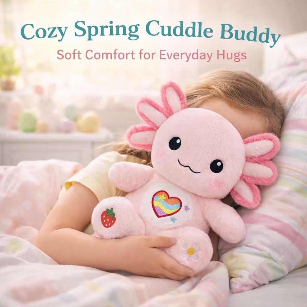 Pink Axolotl Plush Stuffed Animal, 10.6 Inch Soft Kawaii Axolotl Plush Toy with Rainbow Heart Embroidery, Cute Pink Plush Doll for Room Decor, Birthday Gift for Girls, Boys and Plush Lovers