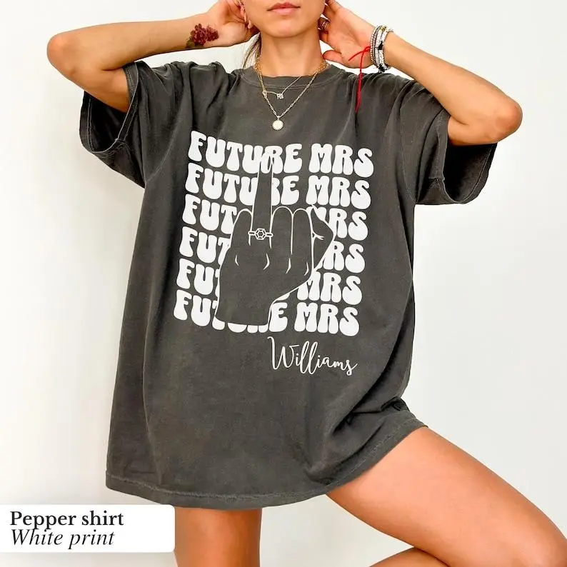 [CUSTOME NAME] Comfort Colors Retro Bachelorette Bride Shirt, Personalized Future Mrs Tee, Custom Bride To Be Shirt, Bridal Party Shirt, Future Wifey Shirt, Bachelorette Weekend Outfit, Wedding Gift for Bride Fabric Oversized
