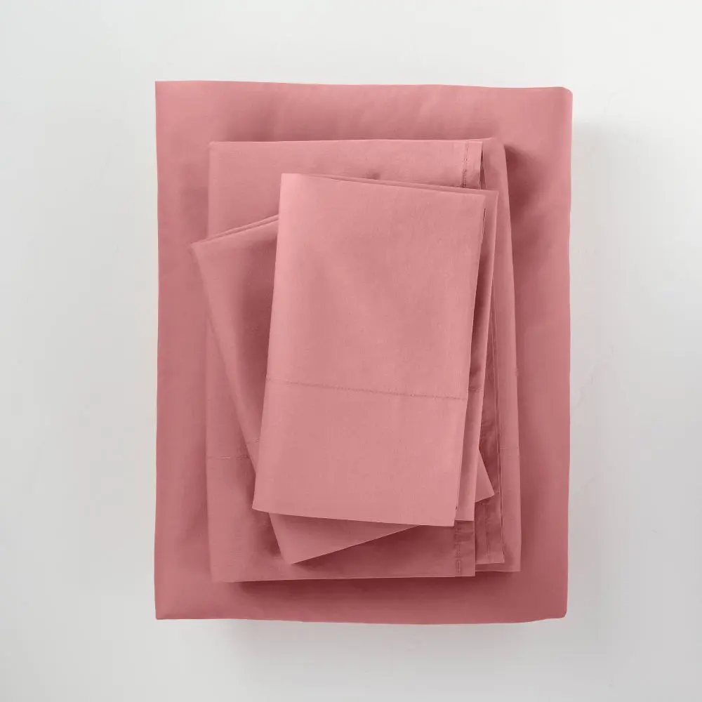 California King Washed Supima Percale Solid Sheet Set Rose - Casaluna: 250 Thread Count 100% Cotton OEKO-TEX Certified