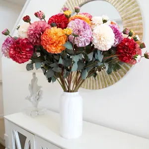 30 inches Artificial Dahlia | Faux Chrysanthemum Dahlia | DIY Flowers | Home Decor Flowers Decorative Plants Ornaments Light Leaf Fruit