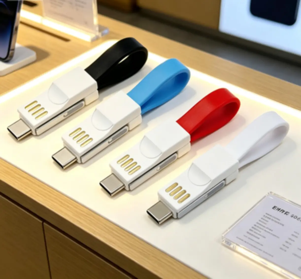 Keychain 3-In-1 Magnetic Charging Cable, Multi Connector Usb Cord for Micro Usb, Type C and Iphone Smart Phones
