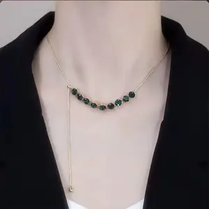LisiZen Green Zircon Necklace Unique Design Versatile Diamond-Embedded Emerald Tassel Collar Chain DZXL0953