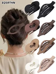 8pcs autumn and winter retro style flat hollow, safe comfortable, non-slip, curry color, silver ingot hair clips, Flat hair clips, suitable for long hair curly hair