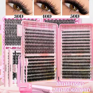 Individual False Eyelashes Kit, 1 Set Mixed Length Eyelash Extension Kit with Lashes Glue & Tweezers & Brushes, Natural Look Lash Clusters Kit, Individual Lash Extensions, DIY Volume Eyelashes, Diy Dramatic Lashes