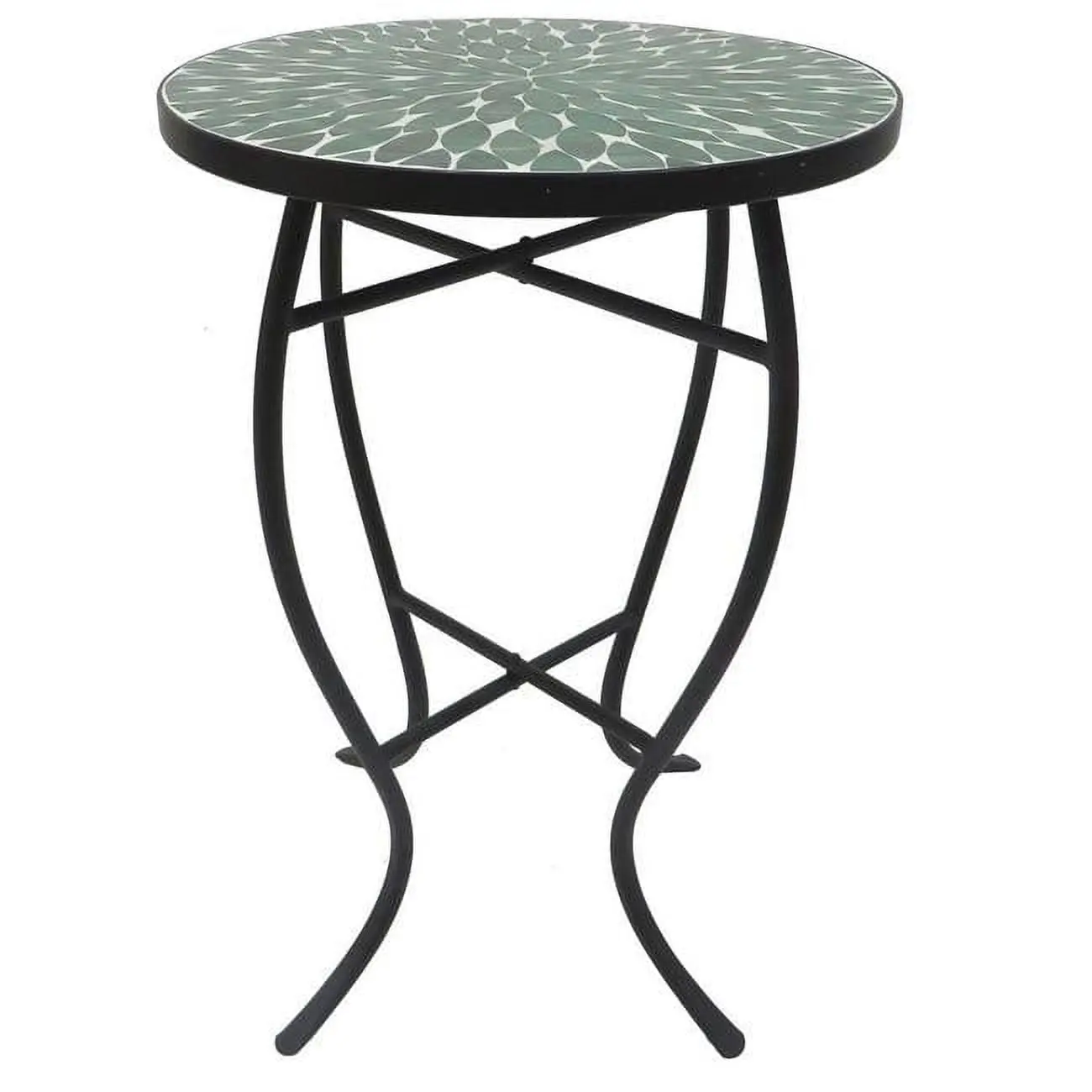 Desu 2129C Mosaic Art Collection Leaf Green Accent Table, Outdoor Plant Stand Side Table, Plant Stand Side Tables