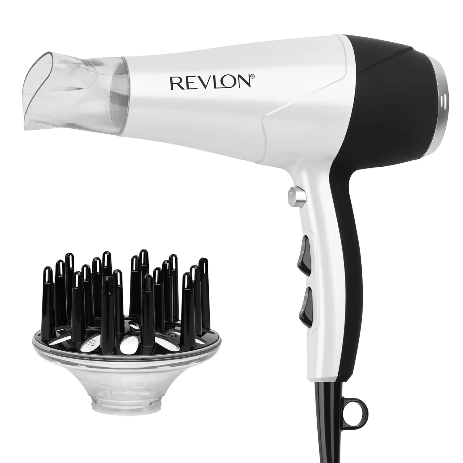 REVLON Volume Booster, Hair Dryer with Curl Enhancing Diffuser, White | 1875W drying power, infrared moisture care, ionic frizz control, volume boost