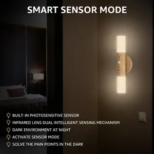 LED Motion Sensor Night Lights Magnet Body Hallway Lamp Rechargeable LED Wall Sconces Magnetic 360° Rotation Corner Portable for Stairway Bedroom Battery Powered