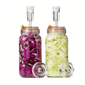 2pcs Glass Airtight Fermentation Jars with Valve, Transparent Home Use Fruit Wine Bottles, Pickle Fermenting Containers, Alcohol Storage Vessels