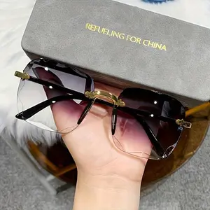 Rimless Square fashion glasses For Women Gradient Tinted Lens Glasses Fashion For Travel Driving Beach