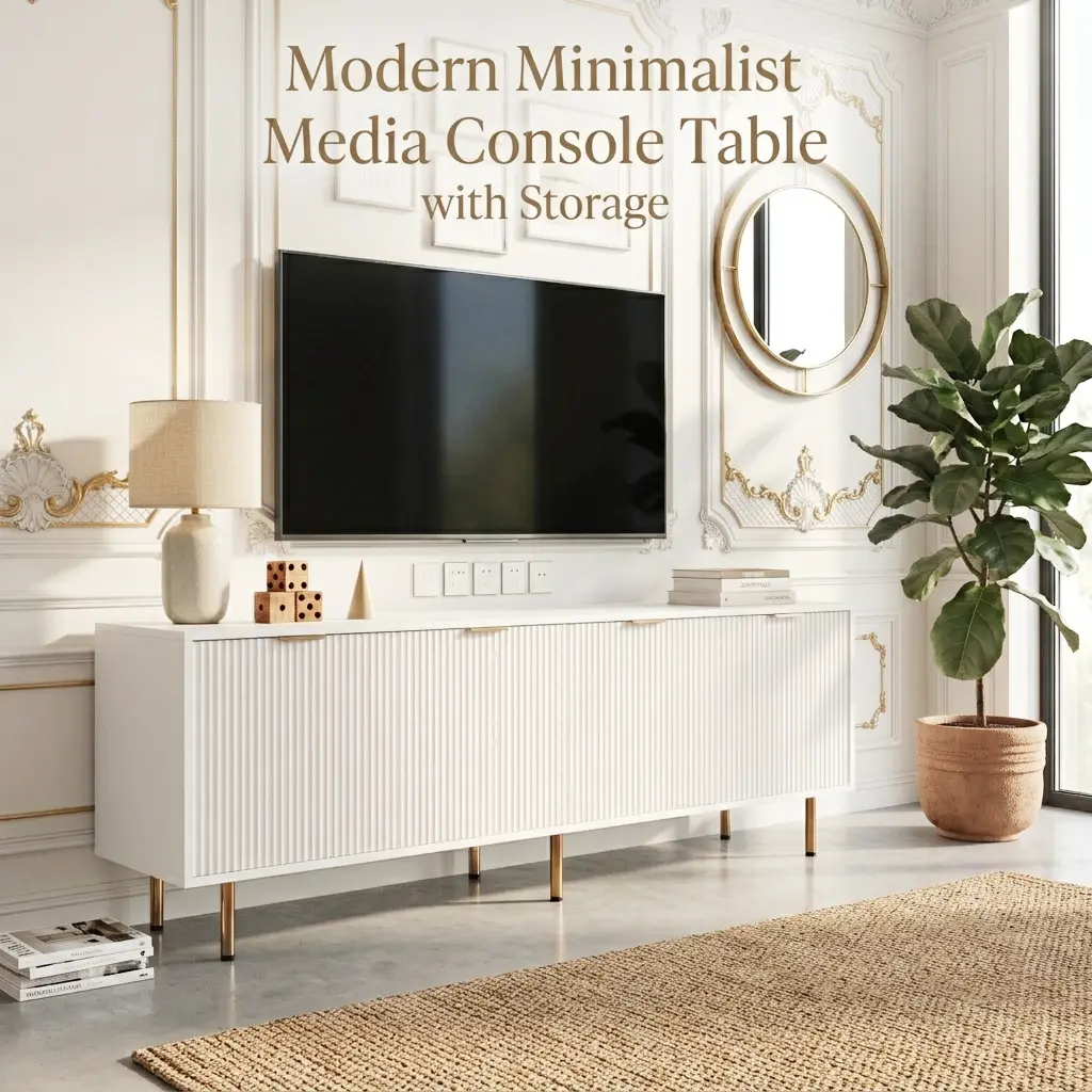 Warm White Modern TV Stand for 80 Inch TV - Sturdy MDF Wood 4-Drawer Media Console, Storage Organizer Apartment Entertainment Center for Living Room Bedroom, 88 lbs Capacity