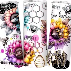Bee Yourself Inspirational Tumbler with Floral & Honeycomb Design - Perfect for Coffee Lovers & Motivational Gifts Drinkware