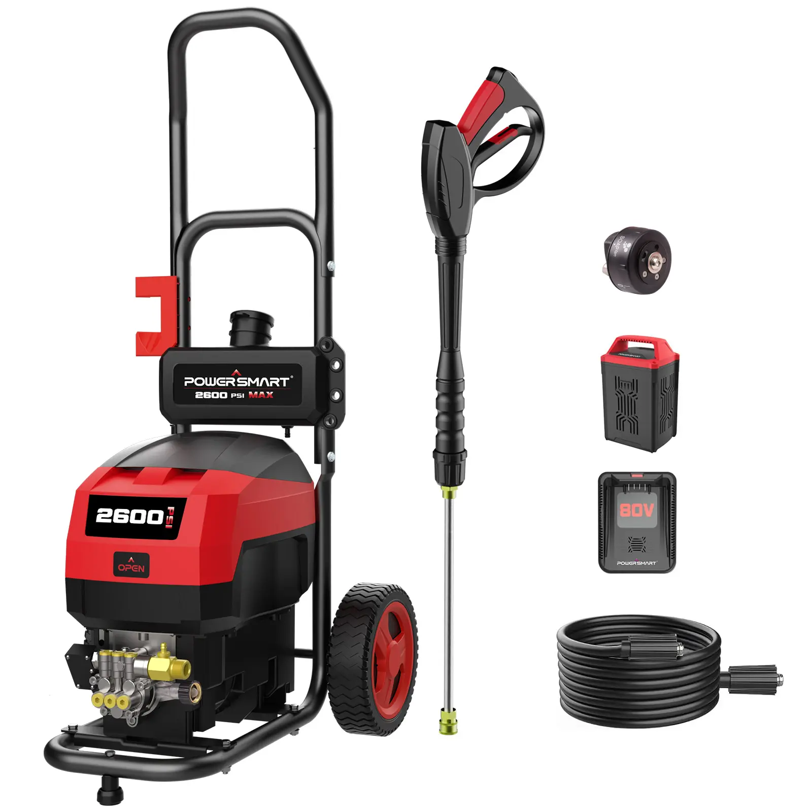 PowerSmart 80V Cordless High Pressure Washer, Portable Electric Pressure Washer with 6.0AH Battery & Charger, 2600PSI, 1.2GPM, 5-in-1 Nozzle, 1.5L Onboard Soap Tank, Safe Operation for Decks, Cars, Fences (HB2840), Portable Pressure Washer