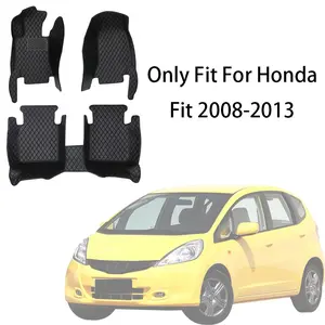 Full Set Nappa PU Leather Car Floor Mat For Honda Fit Jazz 2008-2013 Front And Rear Cushion Slip-Resistant Wear-Resistant Auto Interior Accessories
