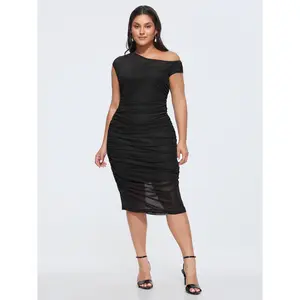 BLOOMCHIC Plus Size Sheer Stretchy Bodycon Fit Midi Dress[M-6X] 2026 Spotlight,Summer wins,Deals for you days,Spotlight,Summer wins,Deals for you days
