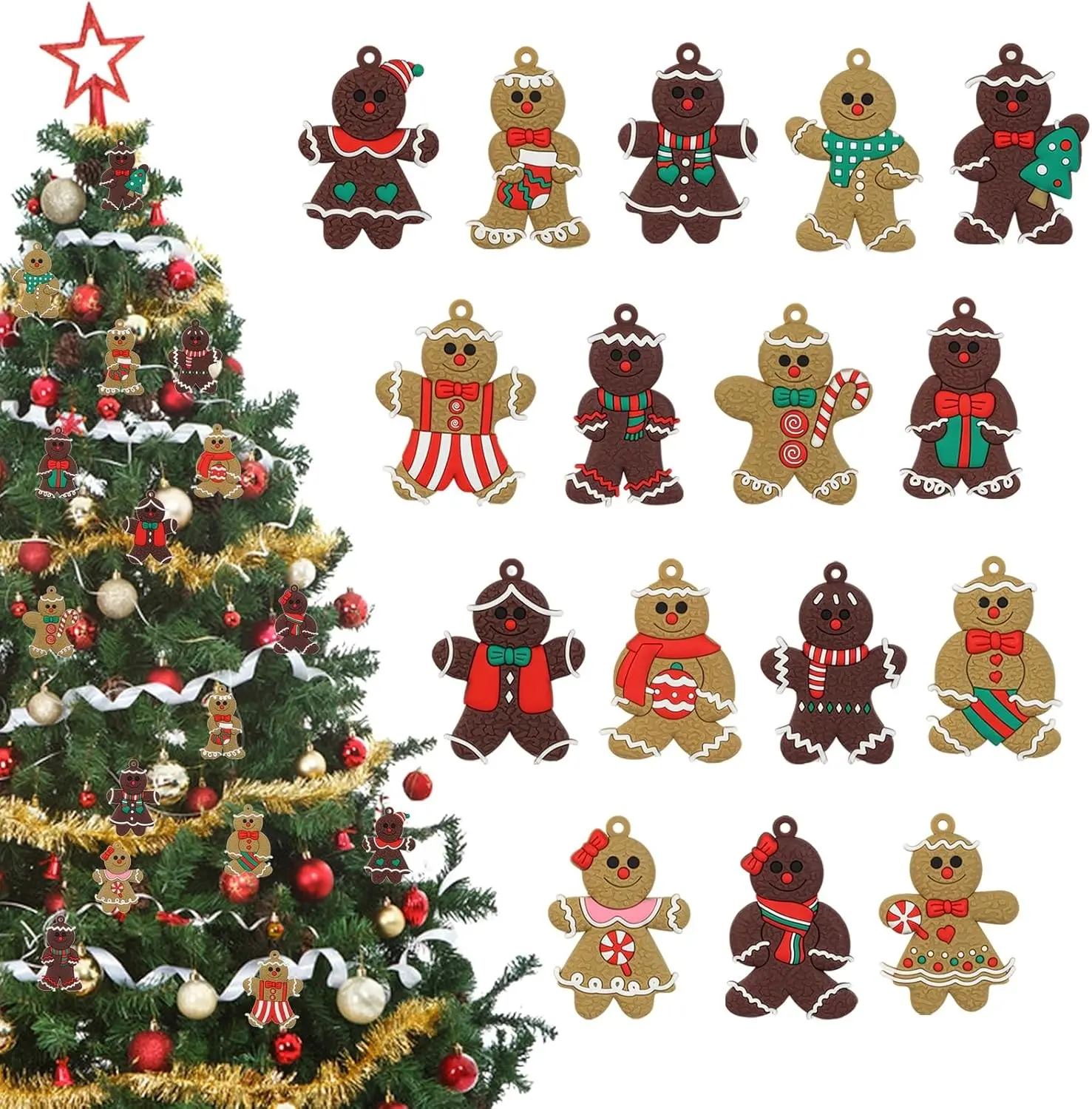 16 Pcs 3 Inch Adorable Gingerbread Man Ornaments for Christmas Tree Gingerbread Christmas Figurines Decor for Home Office Baking Party Gift Tags & Party Favors