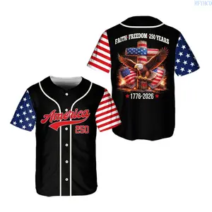Faith Freedom Baseball Jersey for Adult Youth, USA 250 Years Shirt, Patriotic USA Eagle Jersey for 4th of July Patriotic Shirt