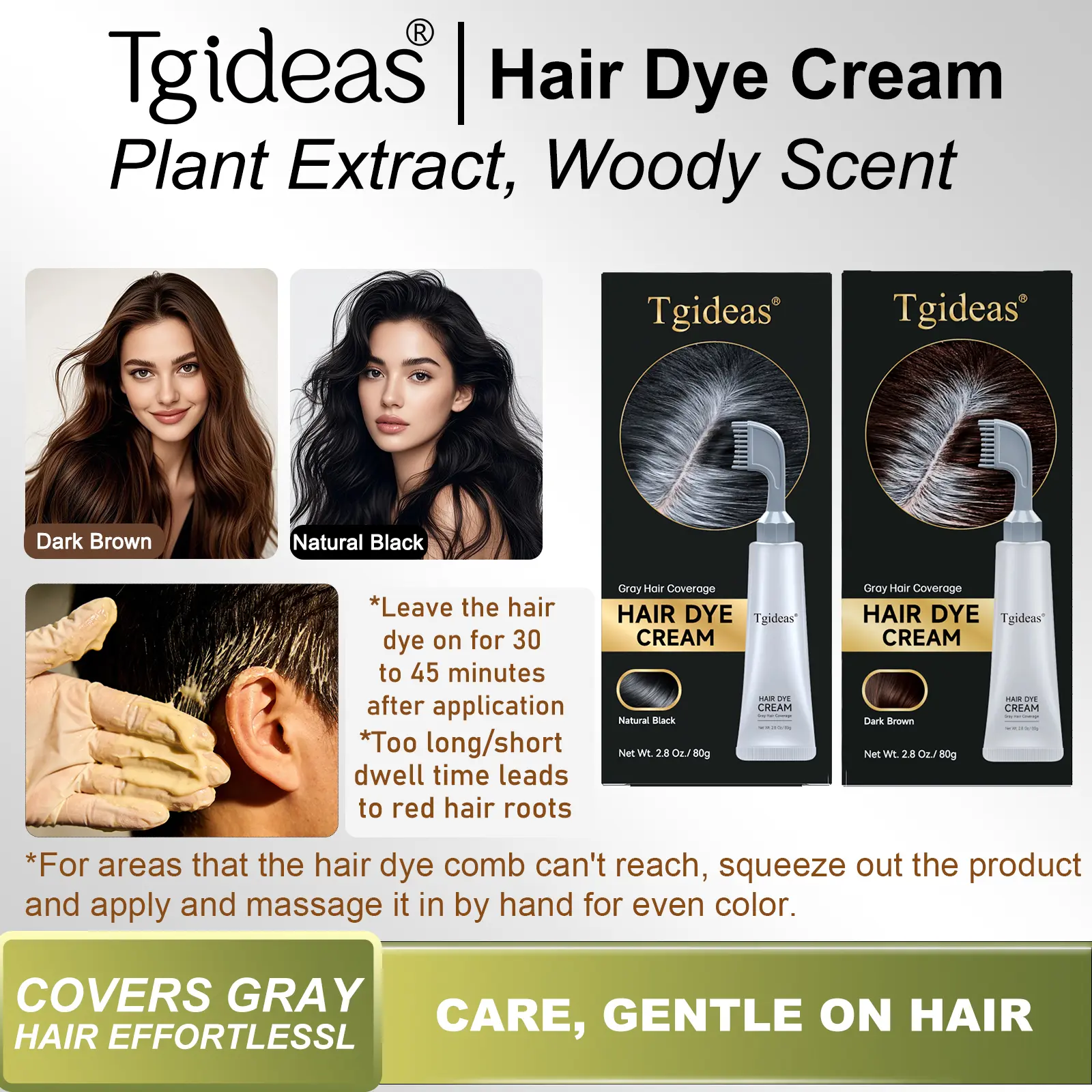 Tgideas Hair Dye Comb / Hair Dye Cream — Portable Home Use & Hyaluronic Acid, 100% Gray Hair Coverage, Black & Brown Available, 1 Box with Hair Dye Tools #SummerWins #DealsForYouDays