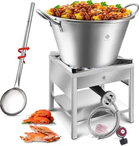 ARC Stainless Steel 69QT Mexican Cazo Para Carnitas With 200,000BTU Propane Burner Set, 25" Heavy Duty Outdoor Wok With 36"Large Spoon, Great for Carnitas, Braising, Seafood Boiling, Inoxidable Wok