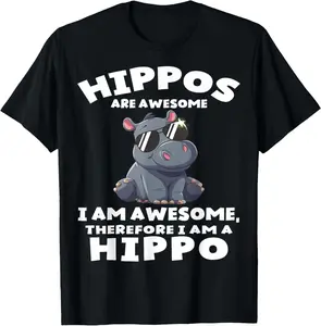 Hippo Hippopotamus Hippos Are Awesome Gifts Men, Women, Kids T-Shirt Pure Cotton Graphic Tees Menswear Top: Gifts for Men & Women