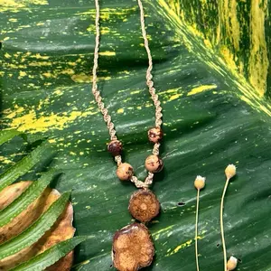 Ayahuasca Necklace Sacred Vine Pendant with Natural Seeds Handmade Shamanic Jewelry Visionary Plant Spirit Amulet Adjustable Macrame Thread Organic Beads Handcrafted in Peruvian Amazon