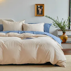 Duvet Cover Set, 100% Washed Cotton Linen Like Cooling Breathable Durable Home Bedding Set