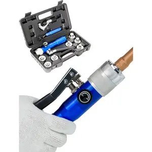 AMZCNC Hydraulic Tube Expander Compact Swaging Tool Kit with Tube Cutter, Deburring Tool and 7 Expander Heads for 3/8 to 1-1/8 Inches Copper Pipes HVAC Expander Tools (3/8"~1-1/8")