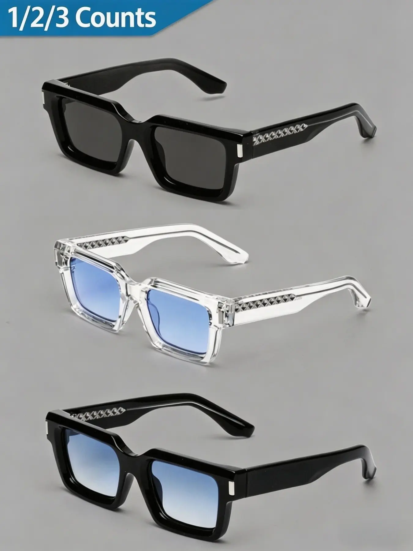 Caterside 1/2/3 Counts Retro Thick Frame Sunglasses, Hip-Hop Style Rectangular Glasses, Unisex Casual Outdoor Cycling Music Festival Streetwear