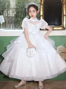 Elegant Girls' Long Lace Dress, Perfect for Weddings & Parties, Unique High-End Design, Ideal for Birthdays & Evening Events