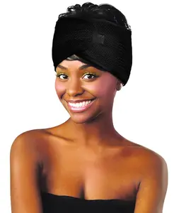 DONNA Satin Lined Mesh Hair Band for Natural Hair, Adjustable Breathable Headband in Black