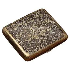 Vintage European Peony Design Brass Cigarette Case - Double-Sided Floral Pattern, Crushproof & Moisture-Resistant, Elegant Gift for Boyfriend, Father, or Lover, Humidor Accessory | Vintage Style | Durable Brass, Cigarette Holder Case
