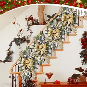 24" Lightweight Prelit Cordless Christmas Teardrop Swag - Artificial Green Decor with Ornaments, 1 Piece for Staircase, Front Door (Festive Home Gift)