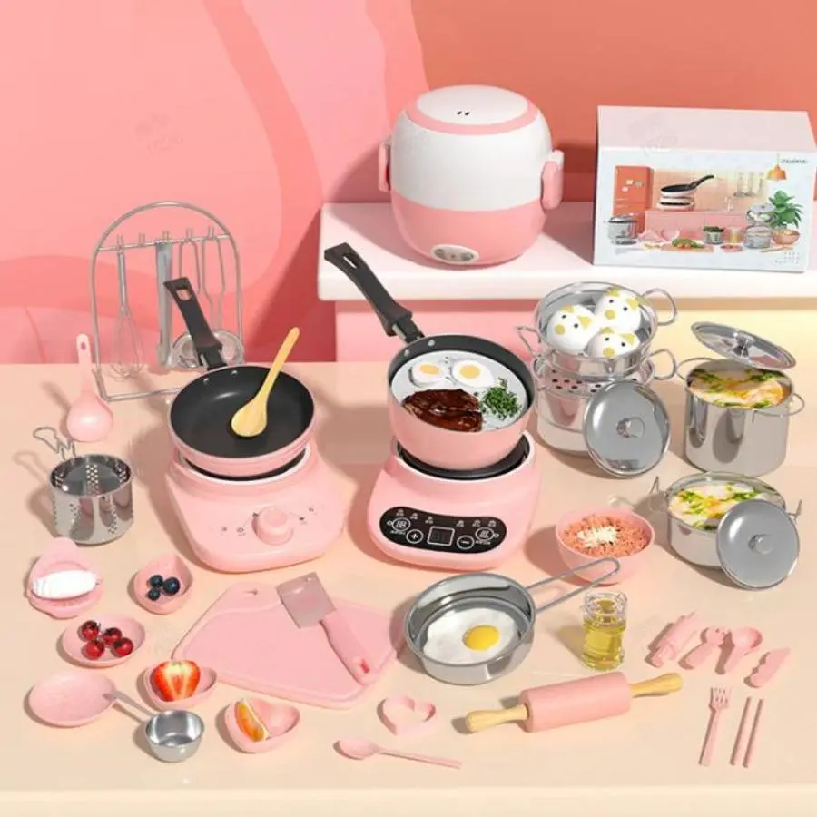 22Pcs Children Real Cooking Mini Kitchen Toy Set Kids Pretend Play Kitchen Cooking Toys Simulation Play House Toys