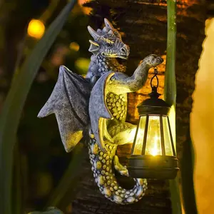 Solar Dragon Tree Hugger Lantern – Garden Decor Dragon Hugging Tree Garden Statue with Solar Lantern - Outdoor Resin Dragon Decor, Perfect Dragon Gifts and Patio Decor