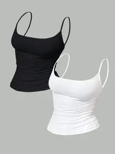 2-Pack Solid Color Casual Sleeveless Tank Tops, Slim-Fitting Summer New Arrival, Comfortable Daily Fashion, All-Season Wear