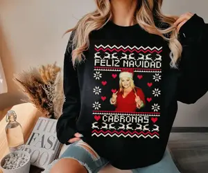 Jenni Rivera Ugly Christmas Sweater, Spanish Latina Ugly Christmas Sweatshirt, Borracho Regalos de Navidad Tshirt, Yo solo vine a pistear