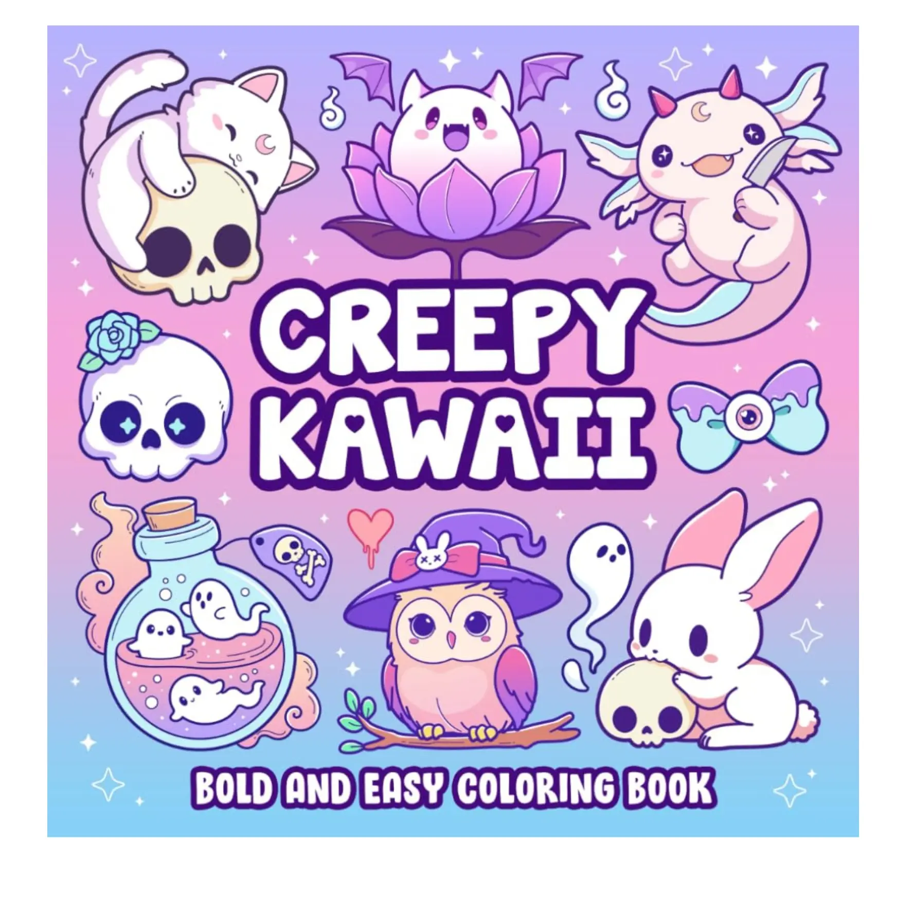 Creepy Kawaii Pastel Goth Coloring Book - 8.5x8.5" Paperback Activity Book for Adults, Illustrated Whimsical World Bold Simple Pages, Paperback Book