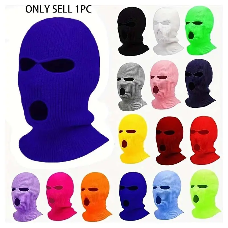 1pc Embroidered Letter Knit Balaclava Headwear - 3-Hole Ski Mask for Men & Women, Full Face Cover Winter Warmth, Breathable Outdoor Sports Mask for Skiing,Cold Weather Activities, Winter Face Mask, Protective Gear, Modern Sporty Style